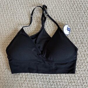 Blue 55 Black Adjustable Strap Bra with Molded Removable Cups L/XL